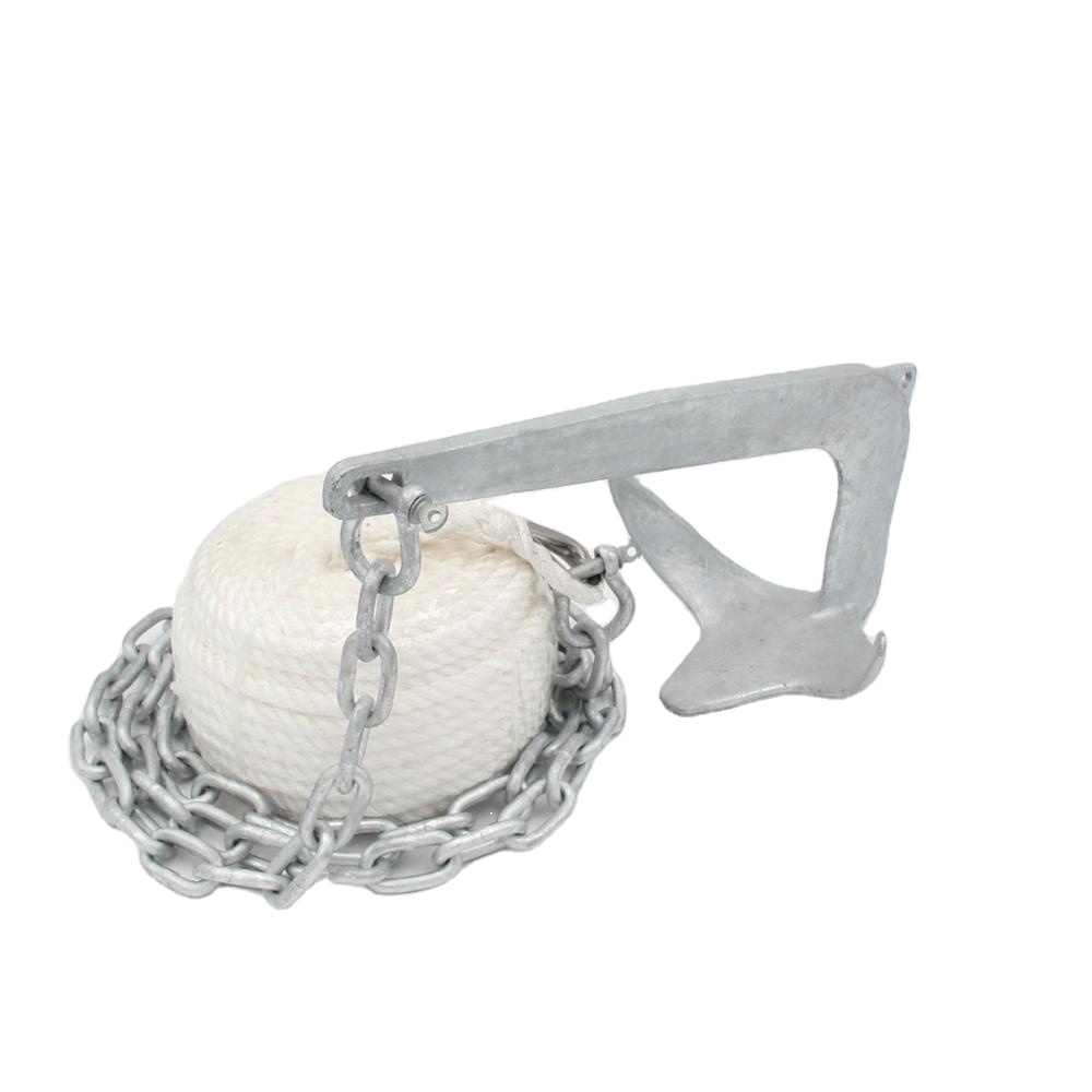 Boat Anchor Kit Galvanized - طقم مرساة بروس مع حبل وسلسلة،
