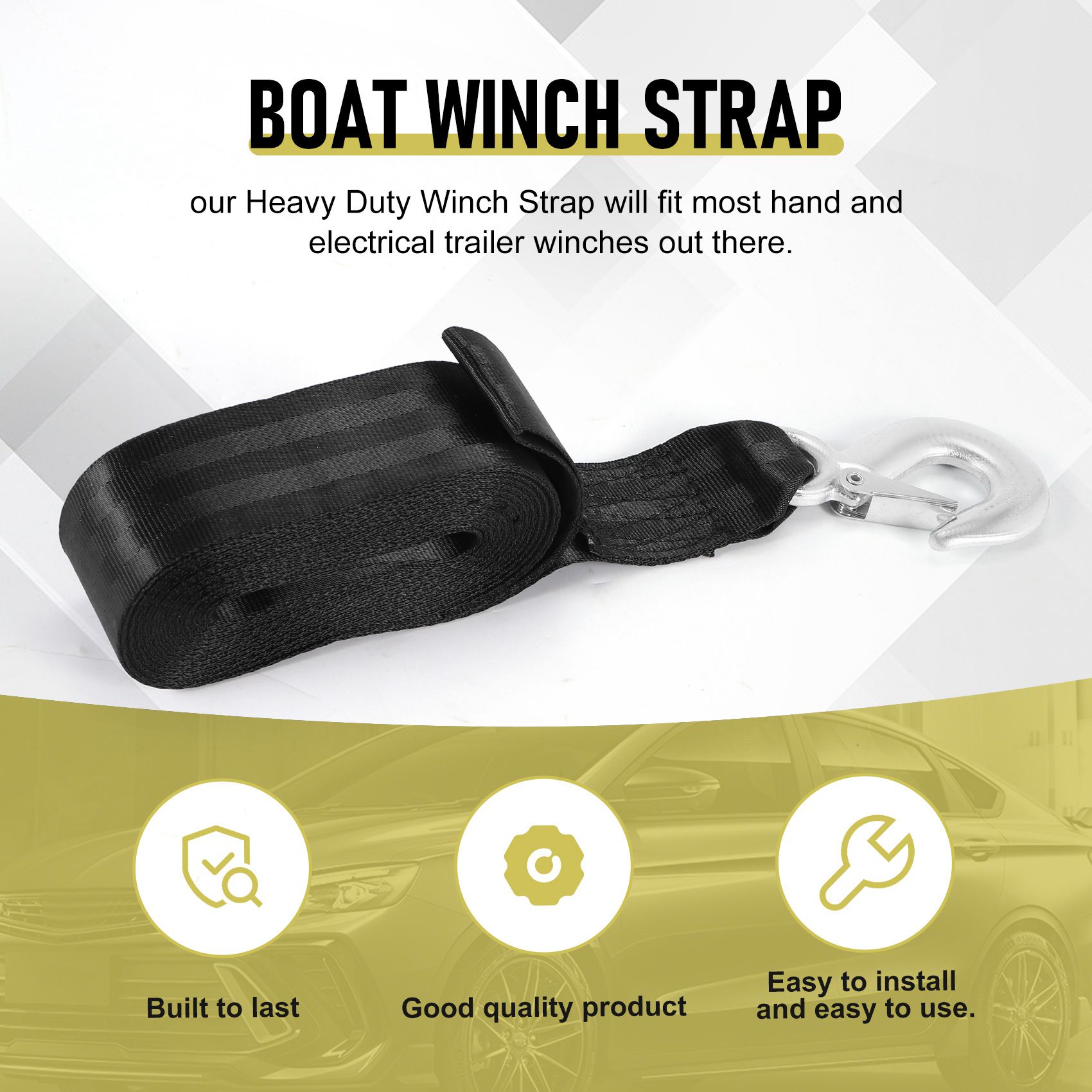 حزام رفع القوارب AEF5 مع خطاف  - مراجعة Boat Trailer Winch Strap وسعره