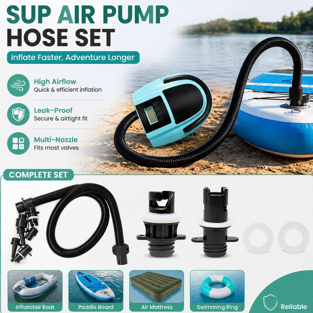 طقم خرطوم هواء مع 7 فوهات، مضخ - مراجعة Inflatable Boat Electric Pump وسعره